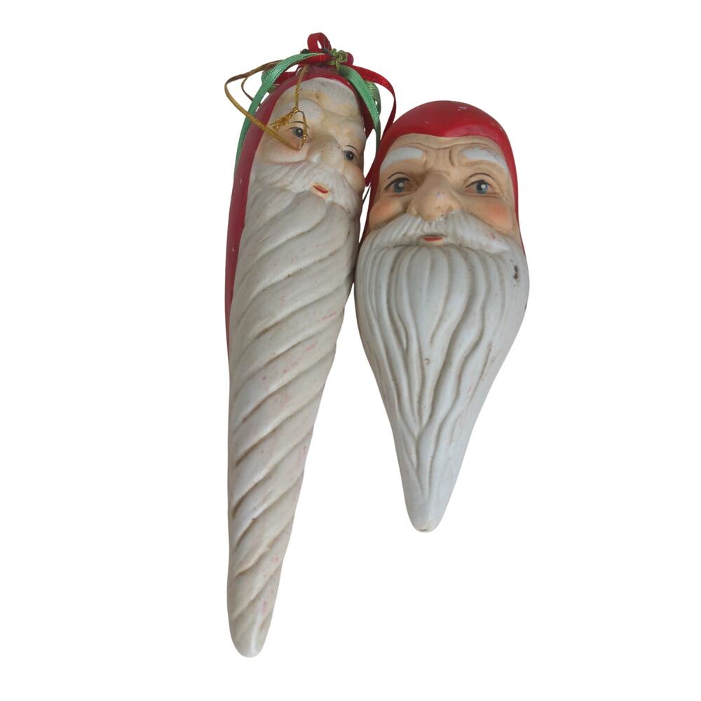 Vintage Porcelain Ceramic Old World Style Christmas Santa Ornaments Set of 2